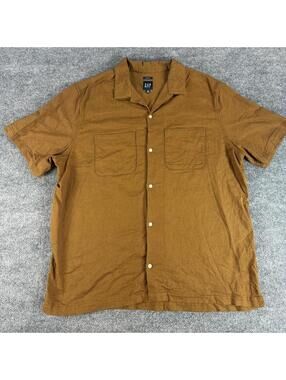 GAP Men's Short Sleeve Button-Up Shirt Brown Size L 100% Cotton, Casual, Summer
